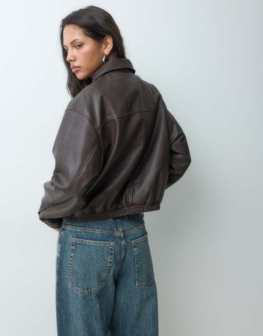 JJXX faux leather bomber jacket in brown, 5 of 5