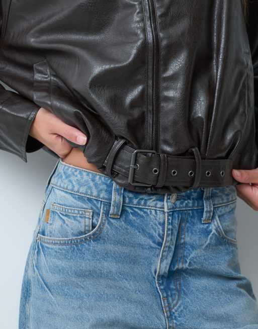 JJXX faux leather funnel neck jacket in dark brown, 3 of 5