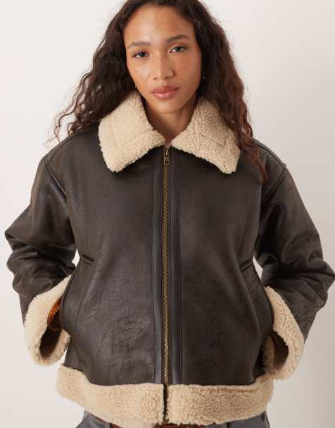JJXX faux leather moto jacket in brown vintage - view 1