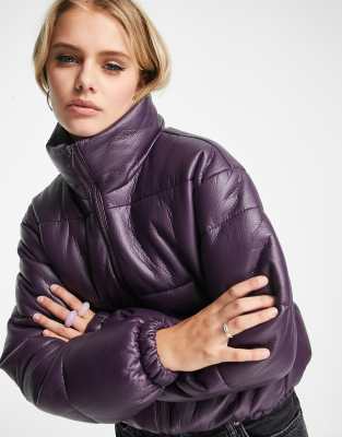 JJXX faux leather padded jacket in purple - ASOS Price Checker