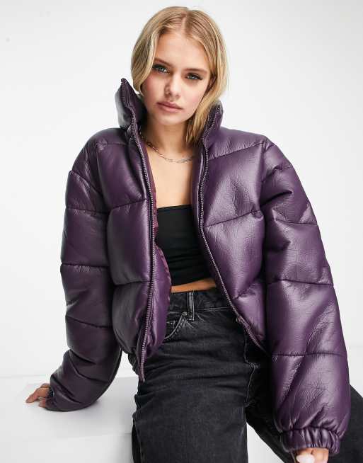 JJXX faux leather padded jacket in purple | ASOS