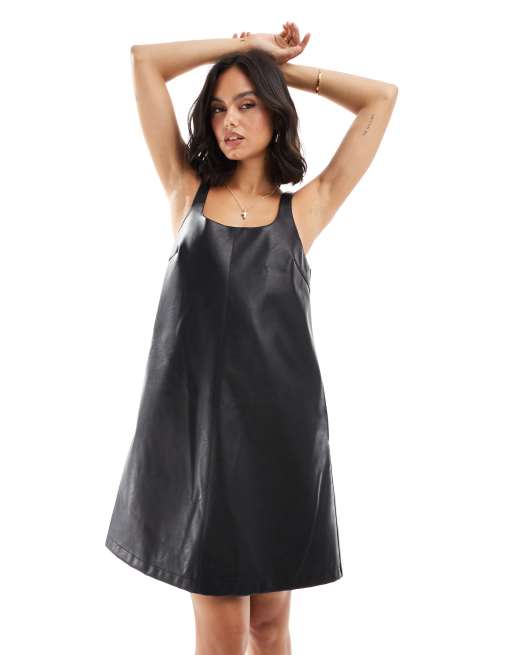 Black leather pinafore dress best sale