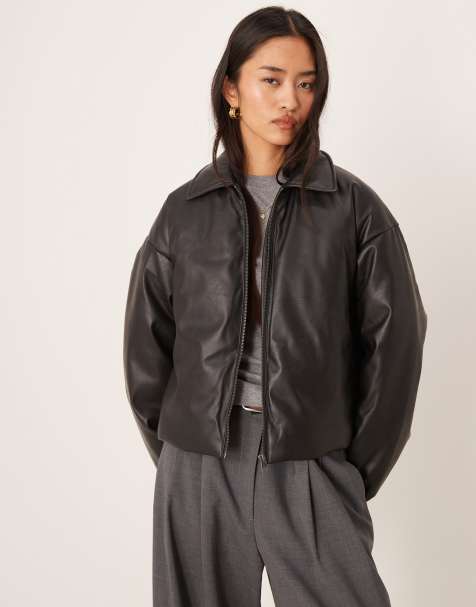 JJXX faux leather zip jacket in black