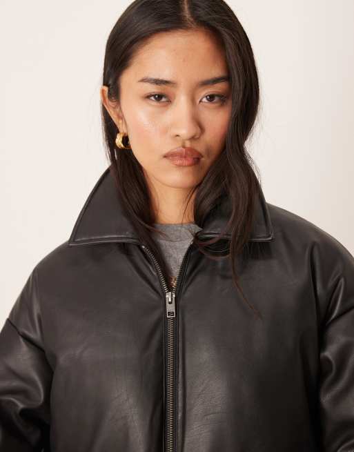 JJXX faux leather zip jacket in black | ASOS