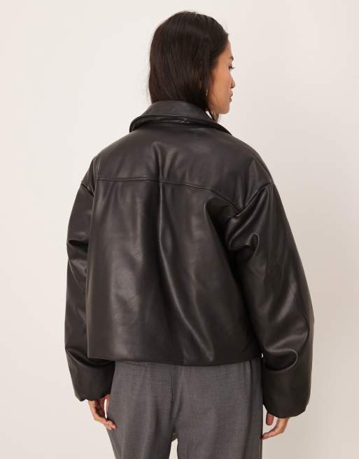 ジャケット・アウター student Fake Leather Zip Jacket JJXX faux leather zip jacket in black | ASOS