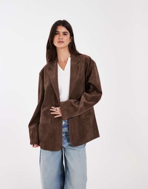 JJXX faux suede blazer in brown, 2 of 4