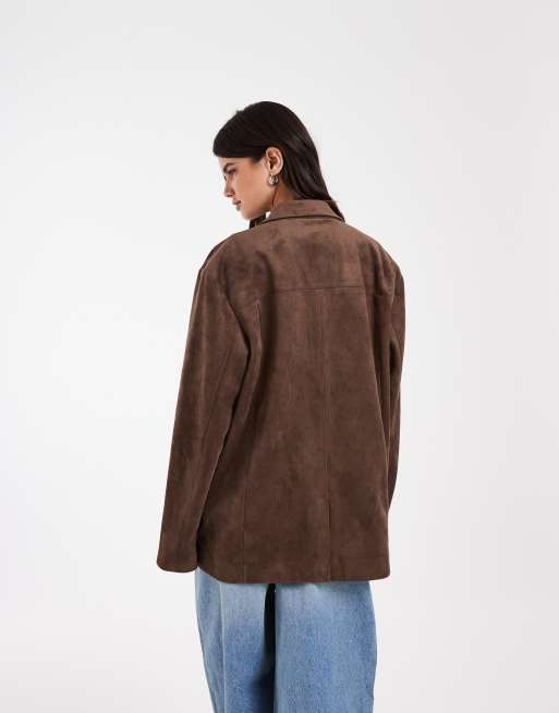 JJXX faux suede blazer in brown, 4 of 4