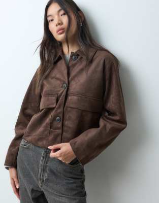 Jjxx Faux Suede Jacket With Pocket Detail In Brown