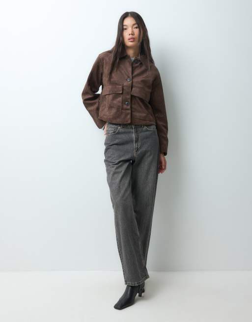 JJXX faux suede jacket with pocket detail  in brown, 2 of 5