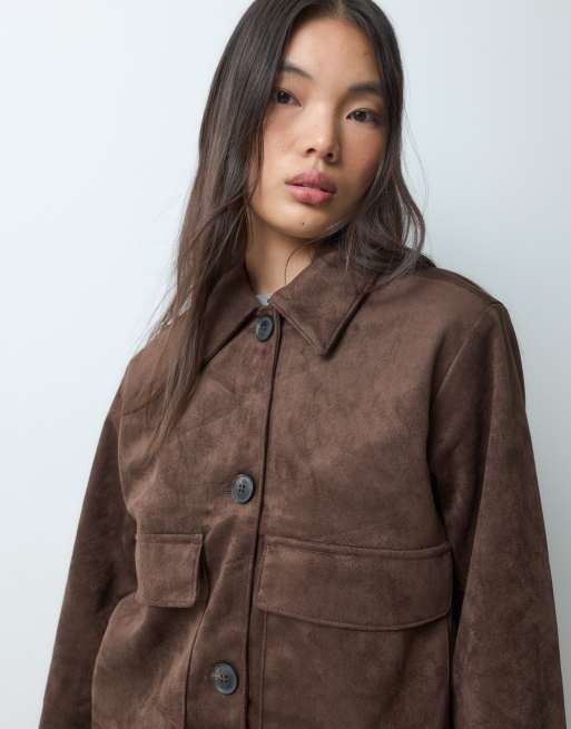 JJXX faux suede jacket with pocket detail  in brown, 3 of 5