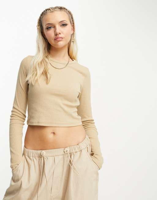 JJXX - Feline - Crop top beige a coste