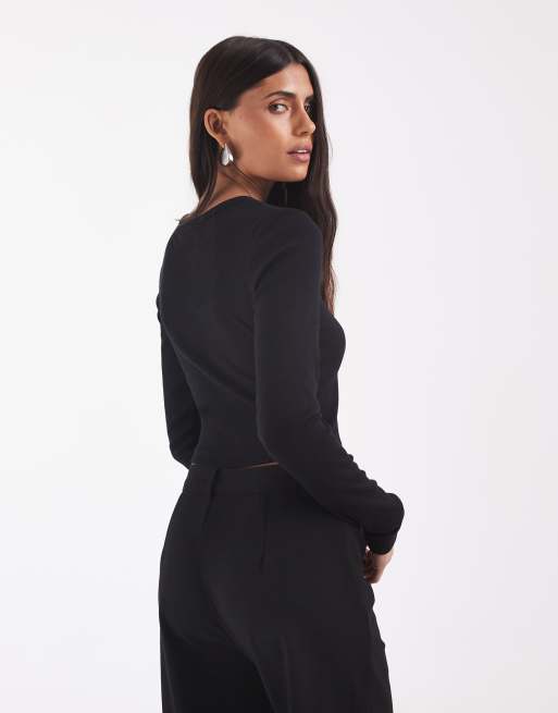 JJXX - Feline - Geribbelde crop top in zwart, 3 van 4