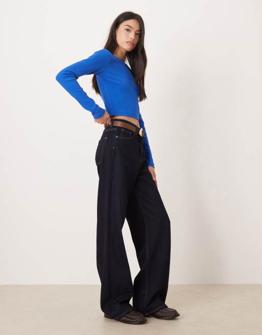 JJXX – Feline – Langärmliges, geripptes T-Shirt in Blau, 3 von 4