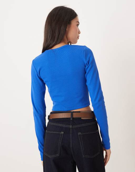 JJXX – Feline – Langärmliges, geripptes T-Shirt in Blau, 4 von 4