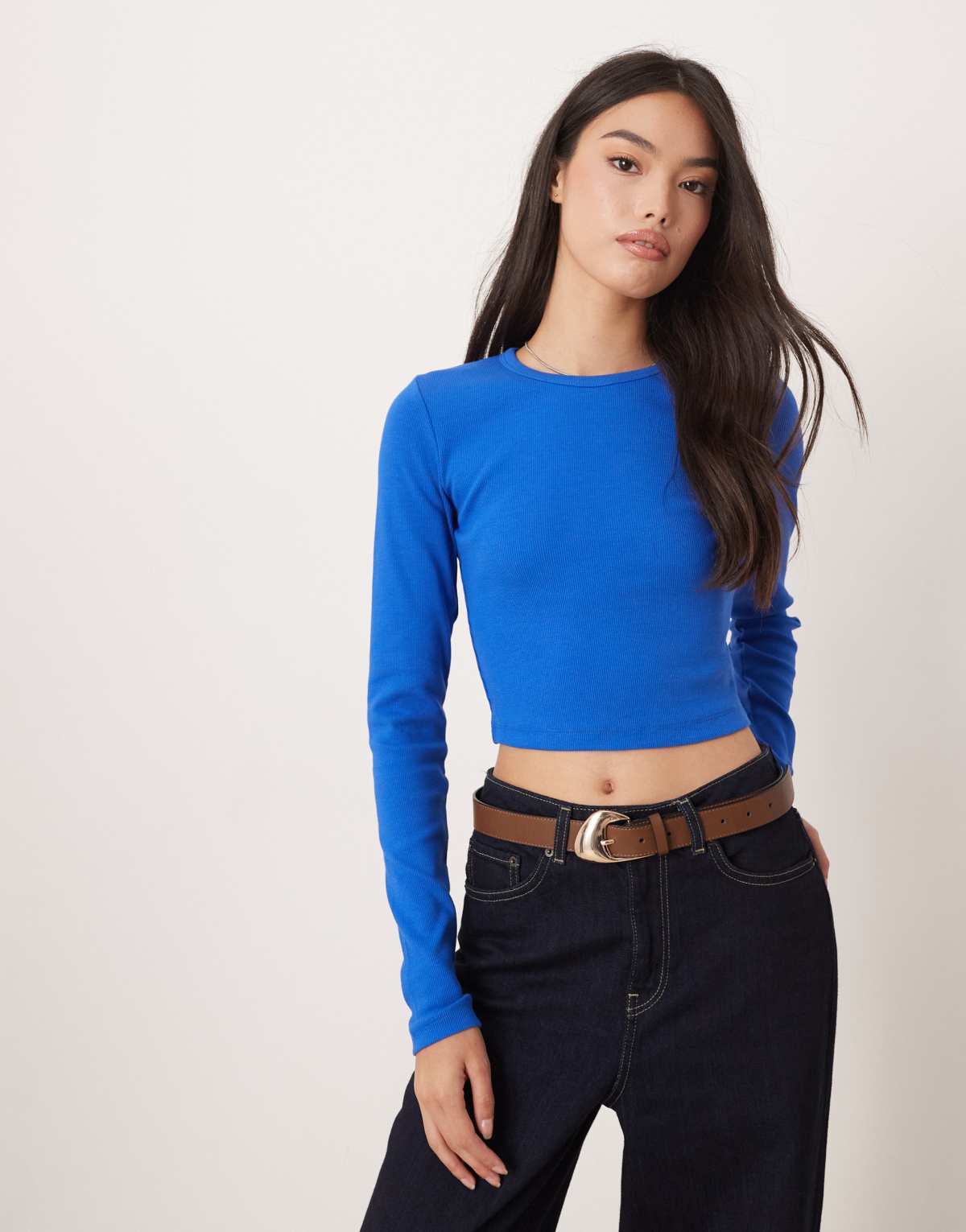JJXX Feline long sleeve ribbed t-shirt in blue