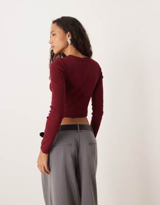 Jjxx Feline Long Sleeve Ribbed T-shirt In Burgundy