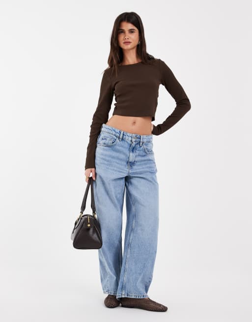 JJXX Feline ribbed crop top in dark brown, 4 of 4