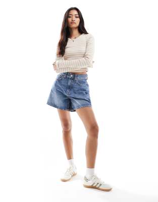 Jjxx Feline Ribbed Cropped Long Sleeve T-shirt In Neutral