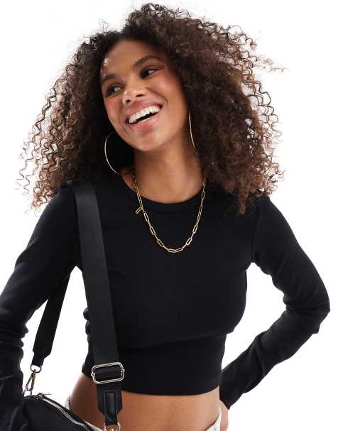 JJXX Feline - Ribstrikket croptop i sort - view 1