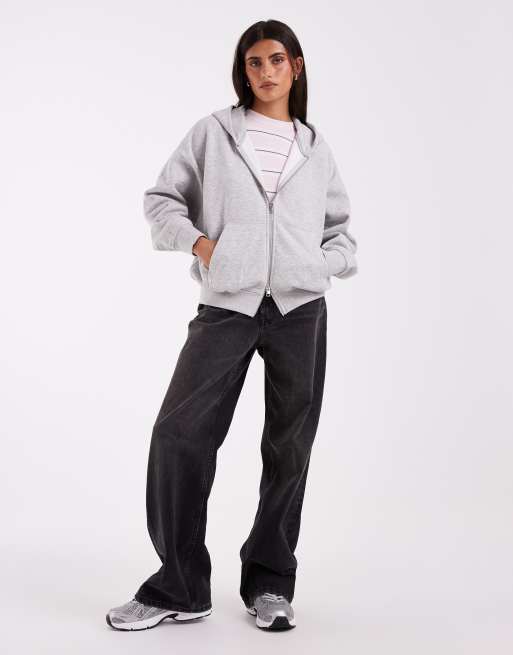 JJXX felpa con cappuccio boxy oversize con zip, grigio chiaro, 2 di 4