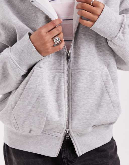 JJXX felpa con cappuccio boxy oversize con zip, grigio chiaro, 3 di 4