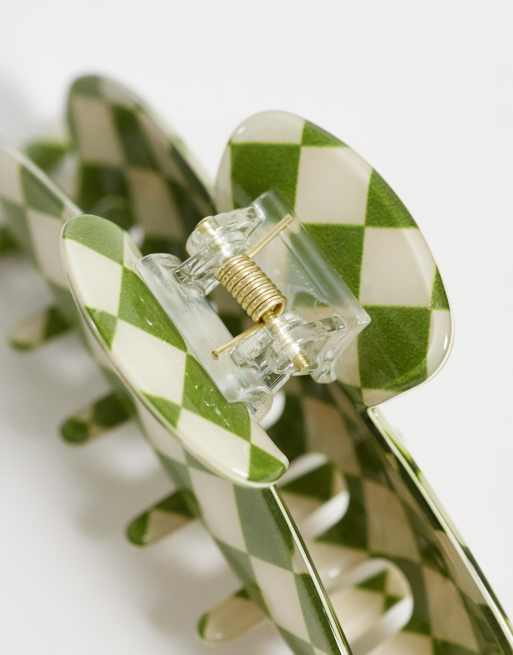JJXX - Fermaglio per capelli verde oliva a quadri, 3 di 3