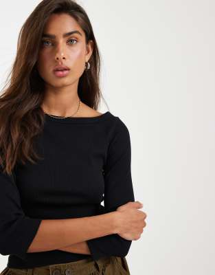 Jjxx Fifi Boat Neck Long Sleeve T-shirt In Black
