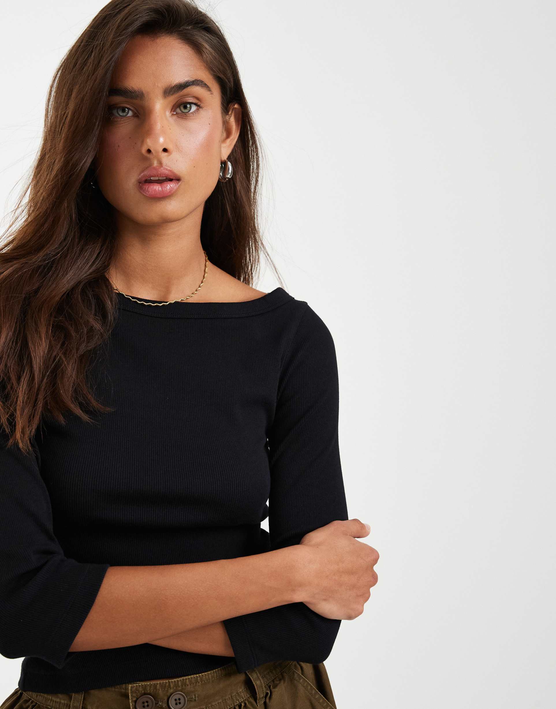jjxx fifi boat neck long sleeve t-shirt in black