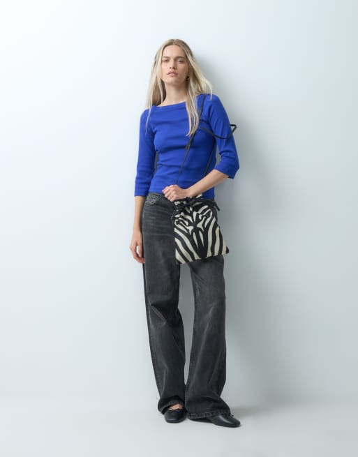 JJXX Fifi boat neck t-shirt in bright blue, 3 of 4