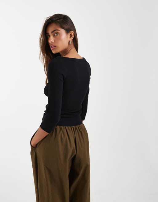 JJXX – Fifi – Langärmliges Shirt in Schwarz mit U-Boot-Ausschnitt, 4 von 4