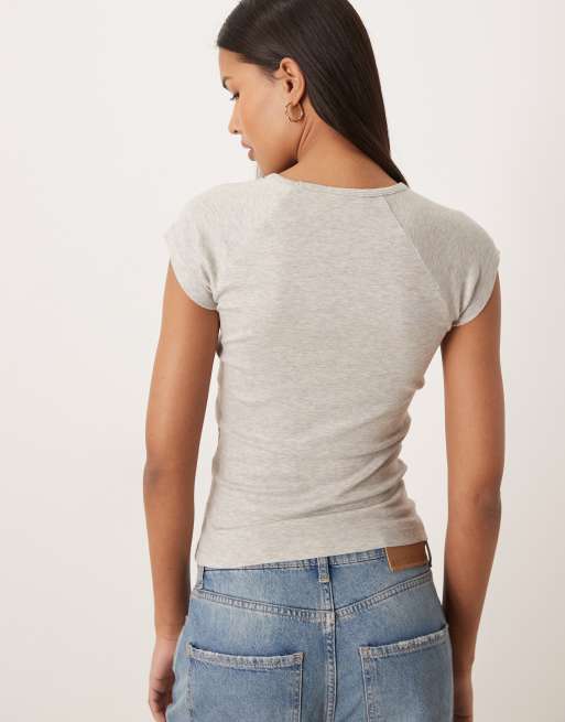JJXX – Figurbetontes T-Shirt in Grau mit Raglanärmeln, 4 von 4