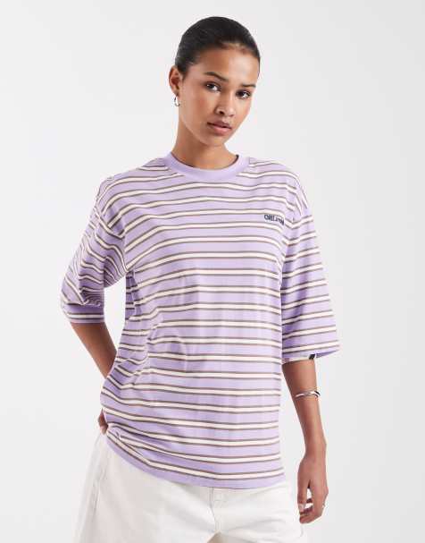 JJXX – Fioletowy T-shirt oversize w paski - view 1