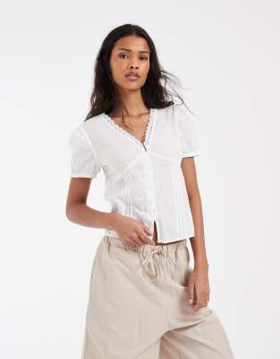Jjxx Fitted Short Sleeve Poplin Shirt In White