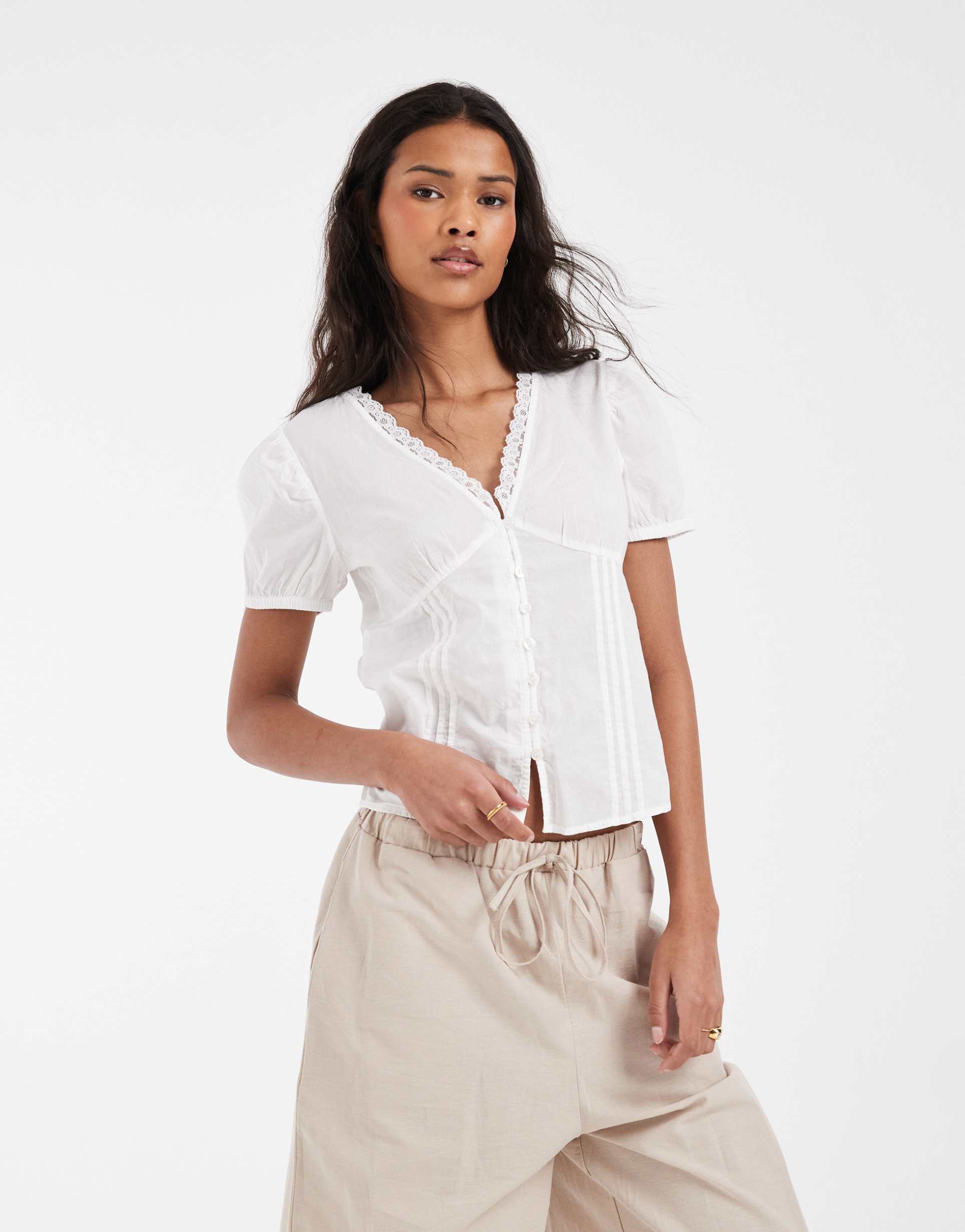 jjxx fitted short sleeve poplin shirt in white