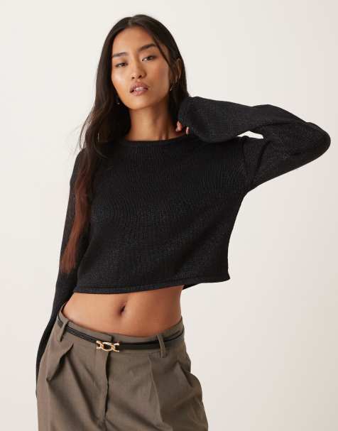 JJXX fitted sparkle knit sweater in black - view 1