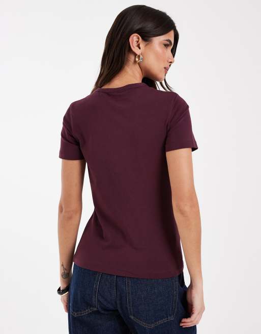 JJXX fitted T-shirt in deep burgundy, 2 of 4