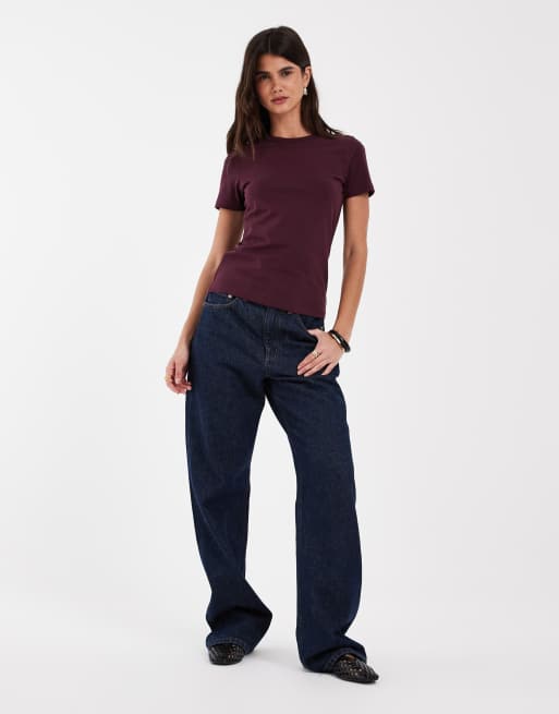 JJXX fitted T-shirt in deep burgundy, 3 of 4