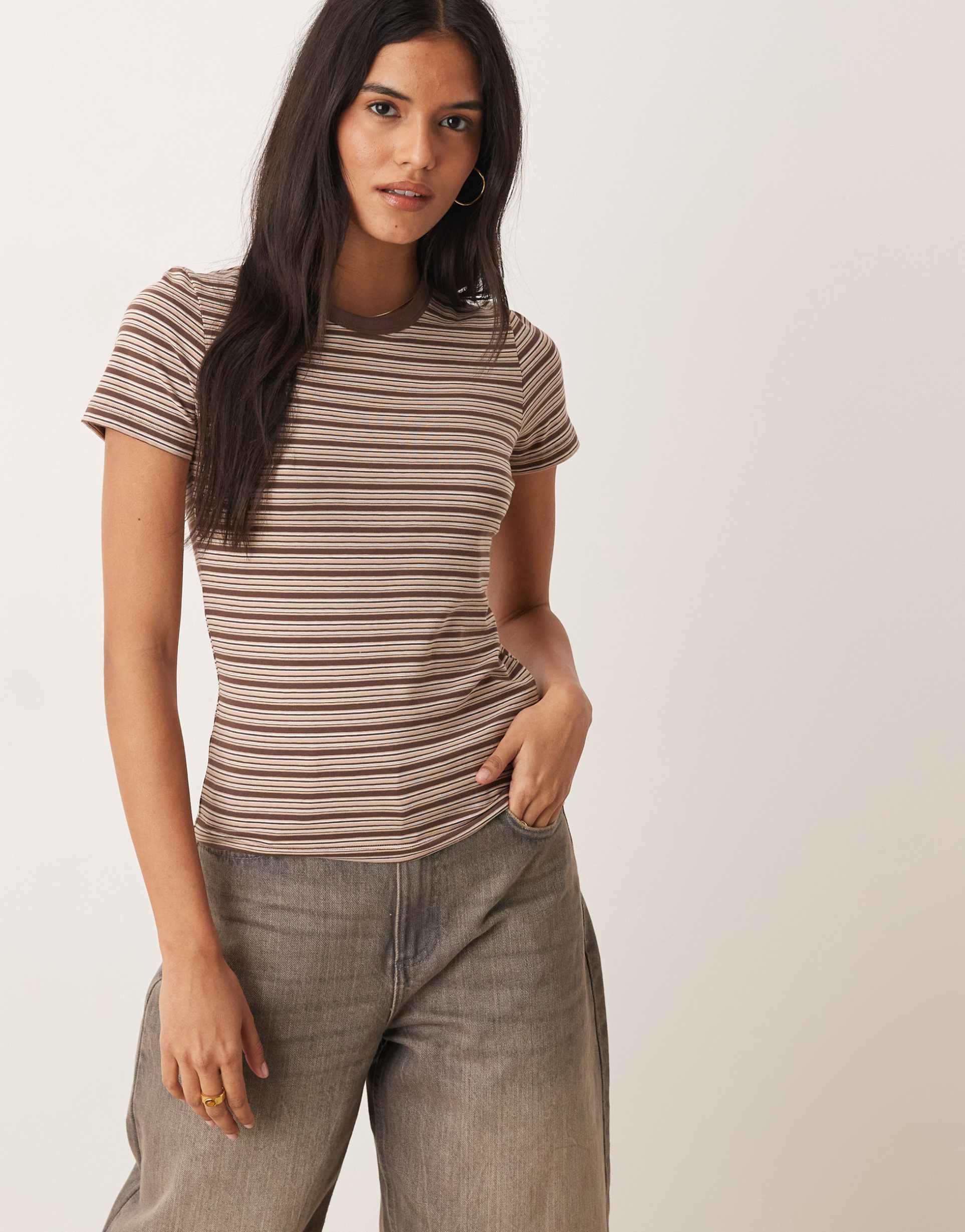 jjxx fitted tee in brown stripes