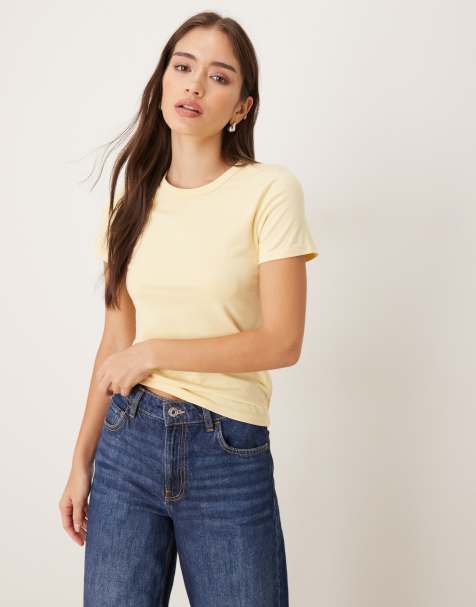 JJXX fitted tee in butter yellow - view 1