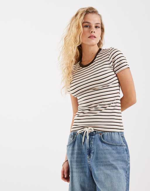 JJXX fitted tee in cream and black stripes, 2 of 4