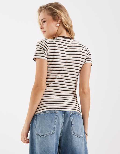 JJXX fitted tee in cream and black stripes, 4 of 4