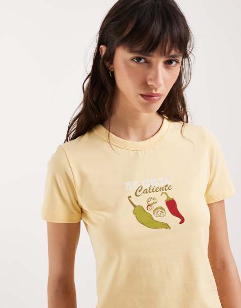 JJXX fitted tee with chili-pepper print in yellow - view 1
