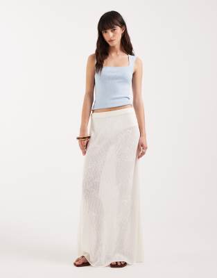 Jjxx Flat Floral Knit Midi Skirt In White