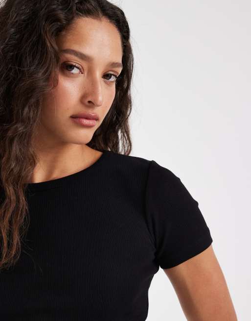 JJXX - Florie - Lot de 2 t-shirts crop top côtelés - Noir et blanc, 3 de 4