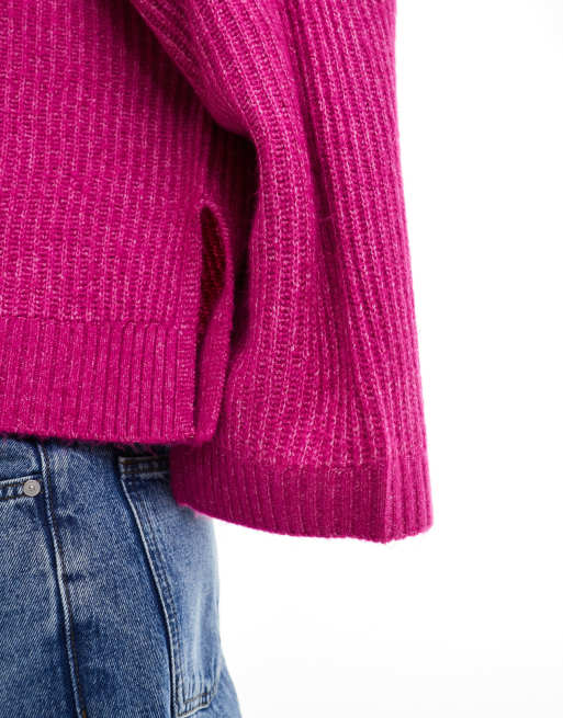 JJXX fluffy cropped ribbed jumper in pink, 3 of 4