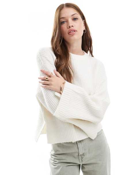 JJXX fluffy cropped ribbed jumper in white - view 1