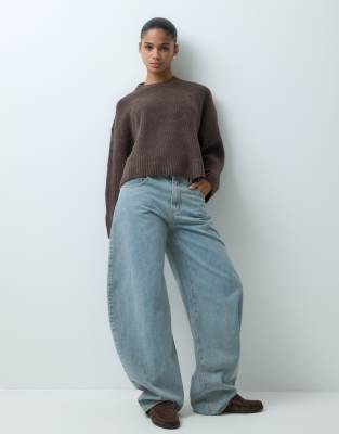 Jjxx Fluffy Cropped Ribbed Sweater In Brown