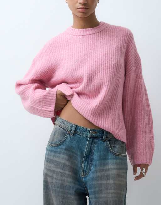 JJXX fluffy cropped ribbed sweater in light pink, 3 of 5