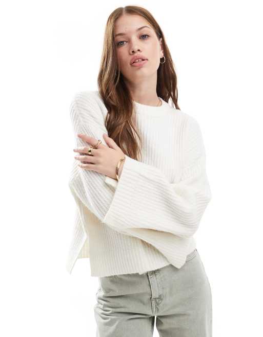 JJXX fluffy cropped ribbed sweater in white