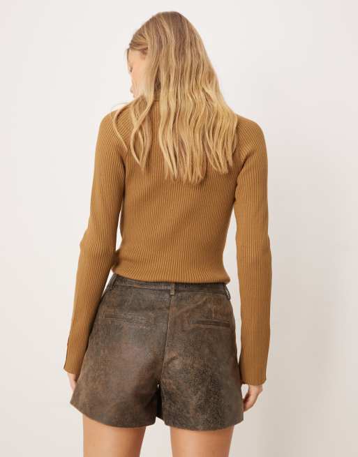 JJXX - Forvaskede brune mikroshorts i læder - Del af sæt, 2 af 5